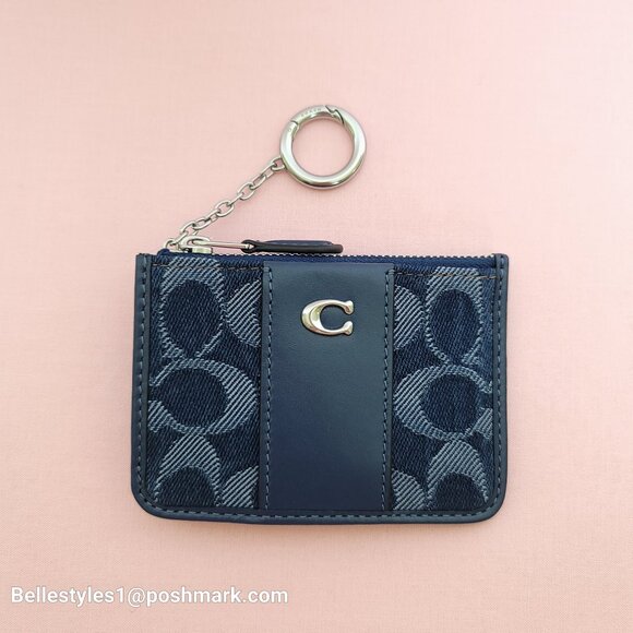 COACH Mini Skinny ID Card Case in Denim Signature- Deep Blue multi color⭐ - Picture 4 of 16